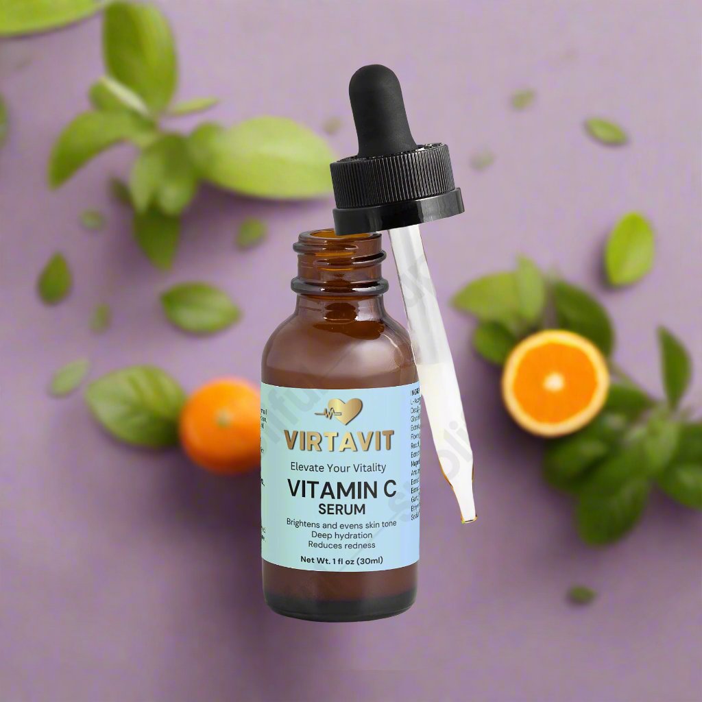 VirtaVit Vitamin C Serum for Face - Anti-Aging, Brightening & Hydrating Facial Serum with Hyaluronic Acid & Vitamin E - Dark Spot Corrector & Skin Tone Enhancer - 1 oz